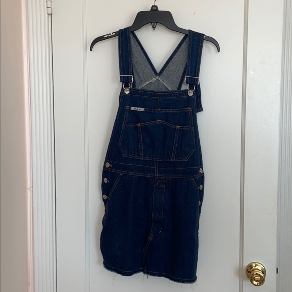 Blue denim overall short skirt